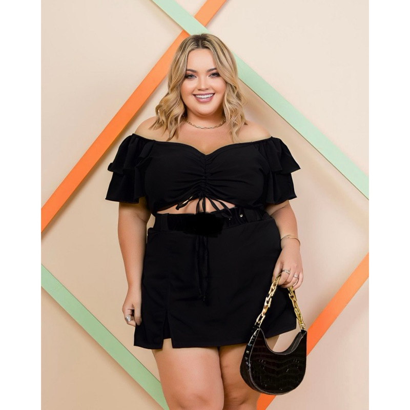 Top Cropped Plus Size Sexy De Renda Tamanho Grande (ellen)