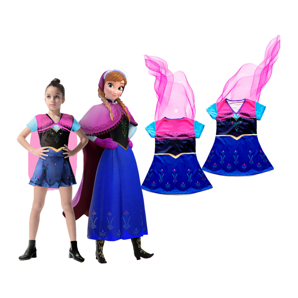 Fantasia Infantil Princesa Ana Frozen Frio com capa - 1 a 10 Anos