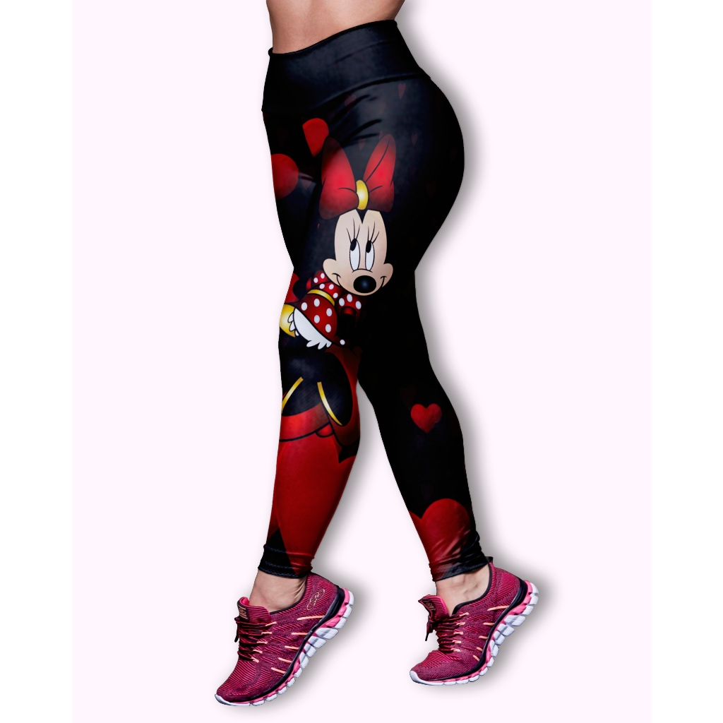 Calça Legging Feminina Estilo Esportivo Estampa Mickey Mouse Cintura  Elástica Casual Treinos