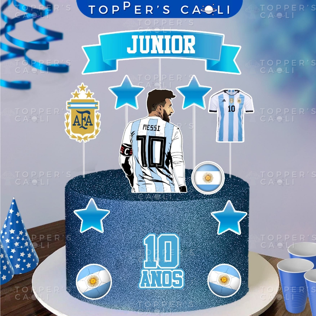 Topo de Bolo Argentina Messi Futebol (Topper) Decoração Festa