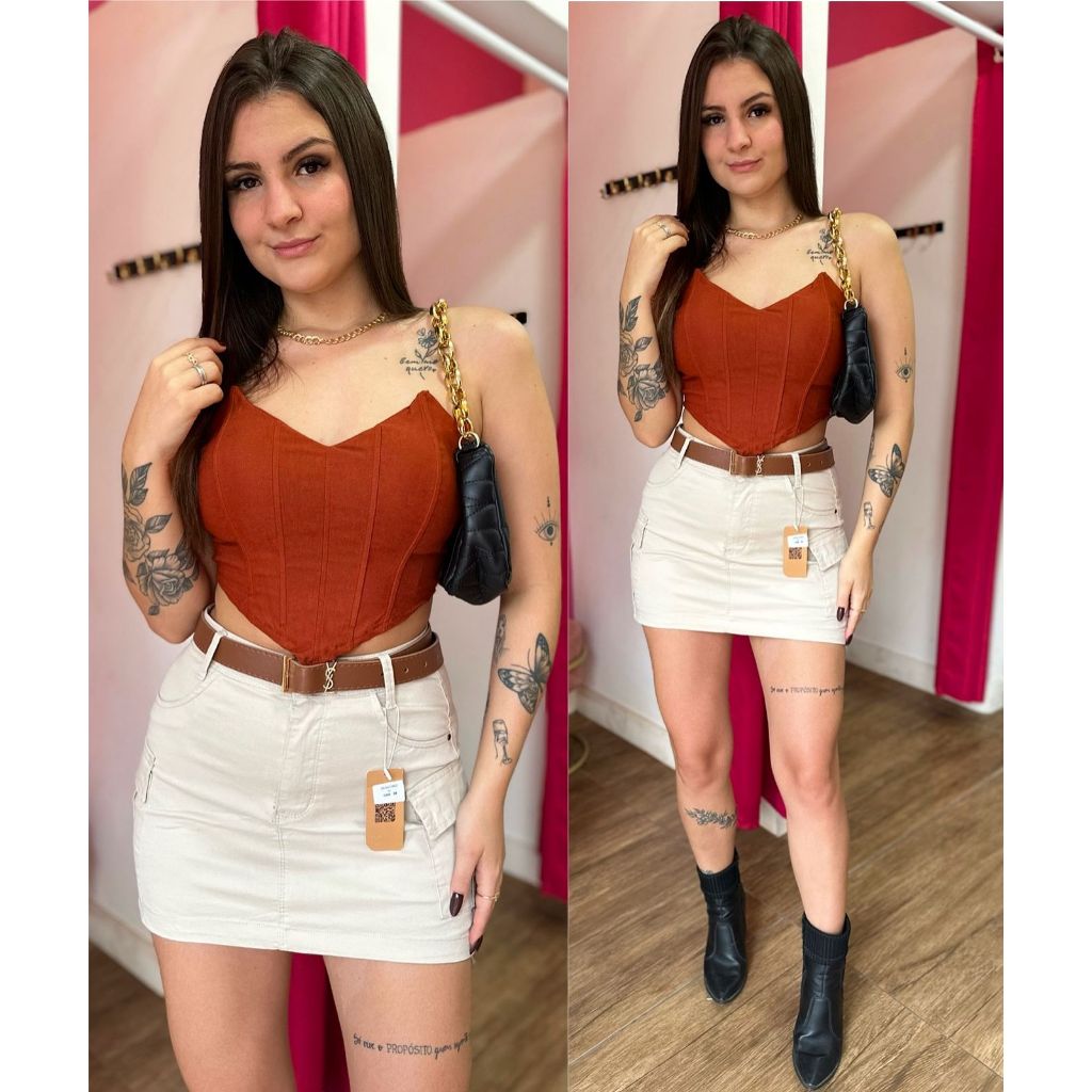 Cropped Corset Tomara Que Caia Corselet Com Bico Ponta Em V