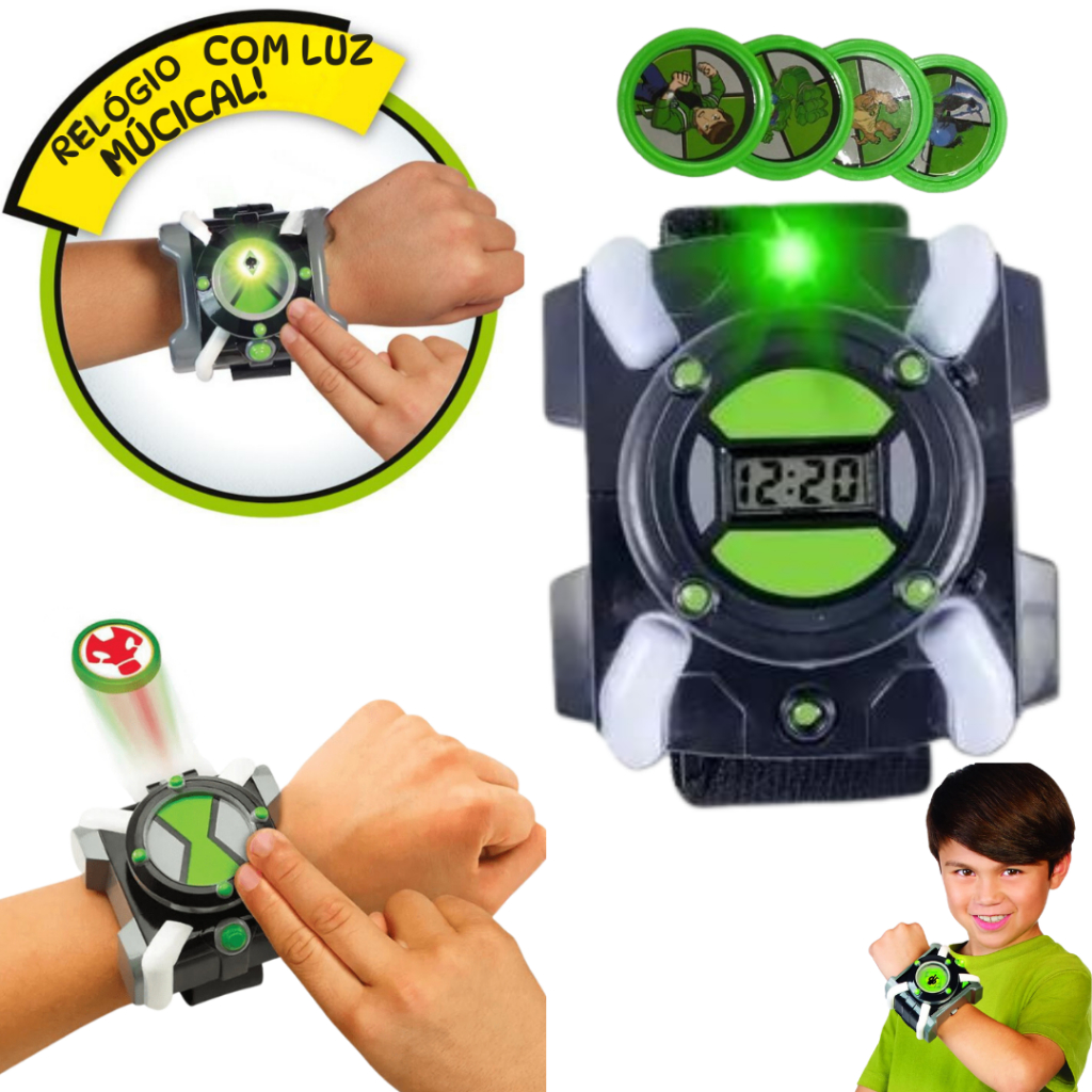 KIT 03 Relógio Ben 10 Com Luz E Som Omnitrix Infantil Aliens / Lançador  Disco / Luz E Som BRINQUEDO | Shopee Brasil