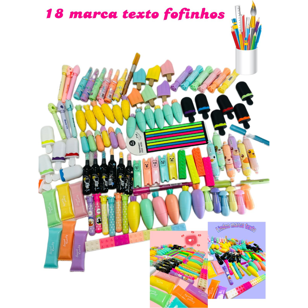 Kit Canetas Marca Texto Fofo 5 unidades Sorvetinho Art & Hobby