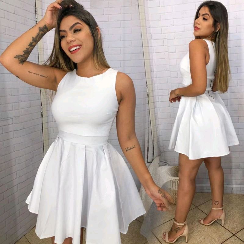 Vestido branco curto 2024 rodado mercado livre