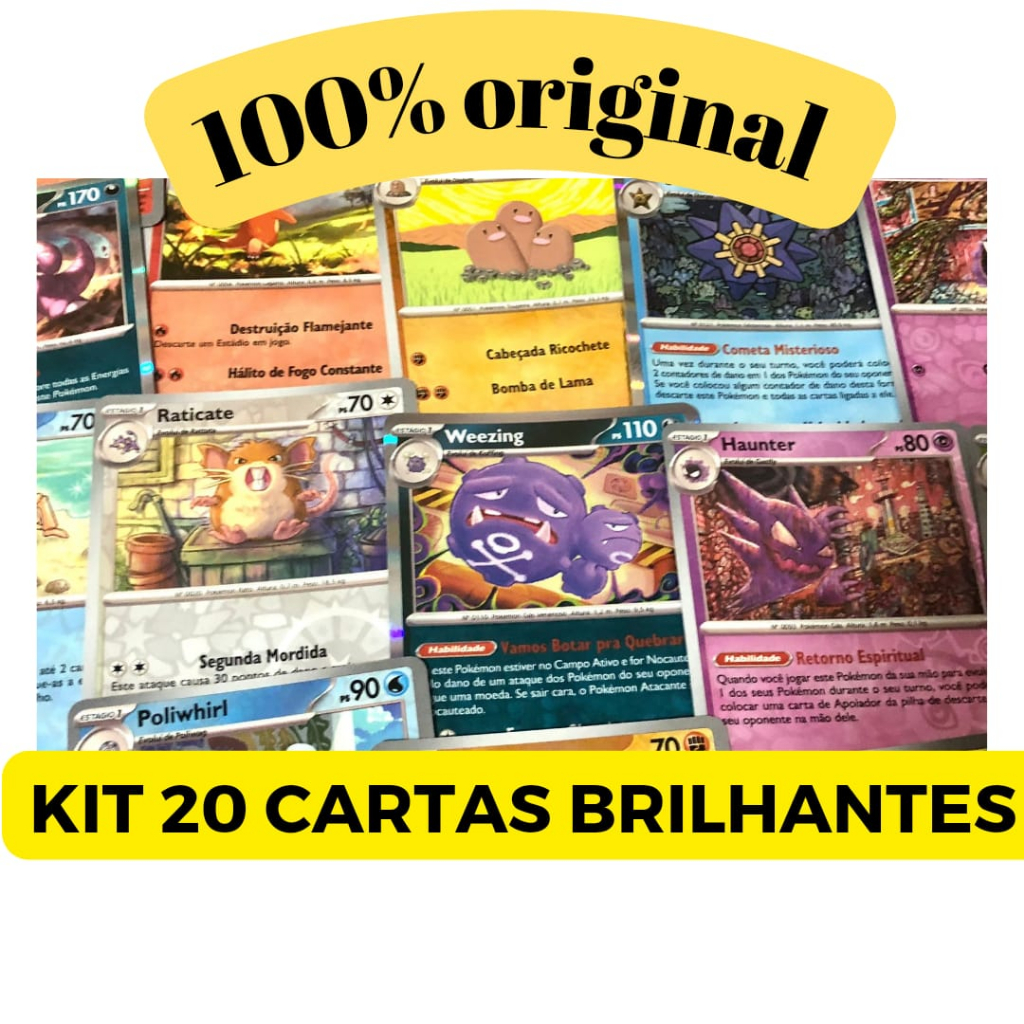 Kit 20 Cartas Pokémon Brilhantes - Pokemanos