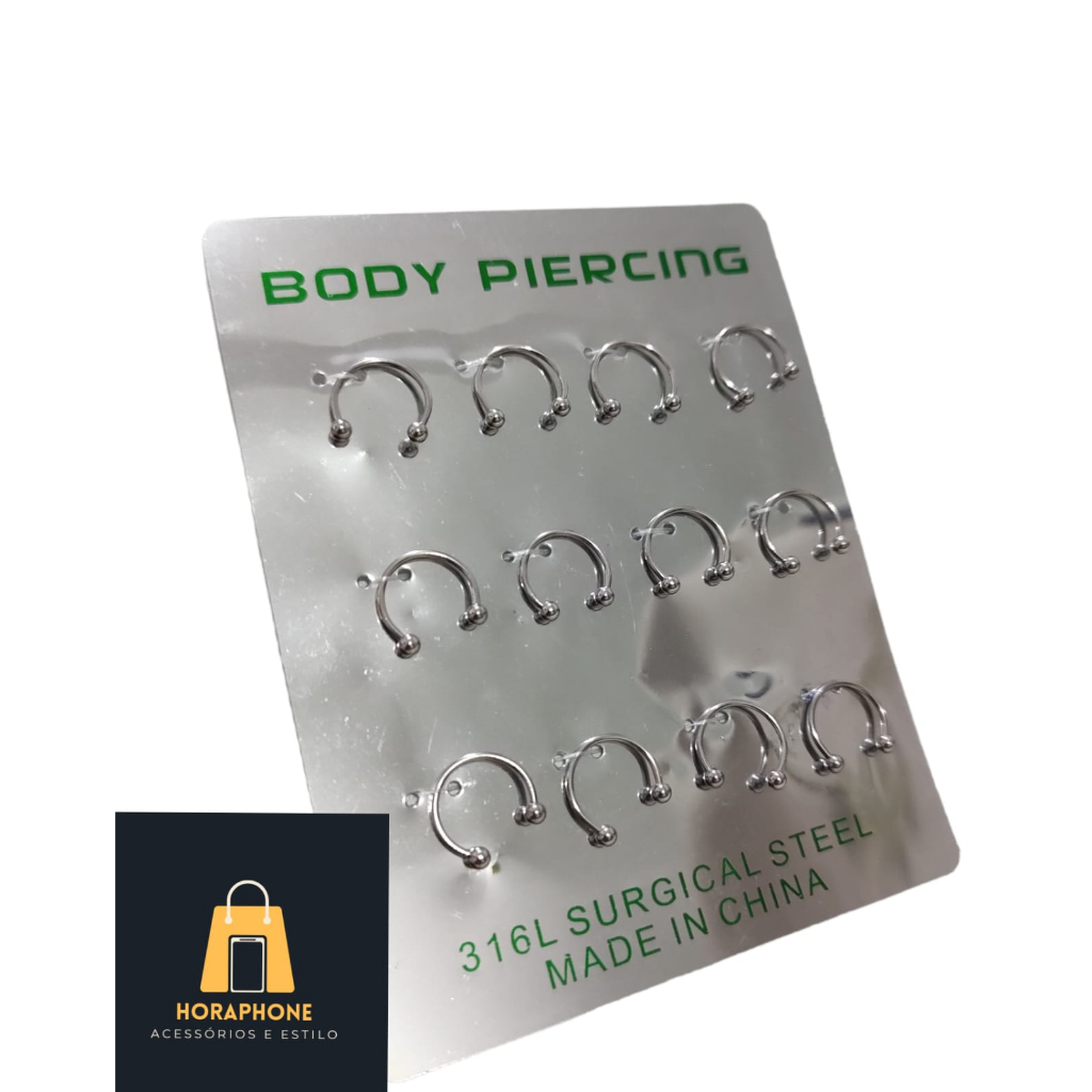 Piercing Kit 10un Ferradura Orelha Boca Septo Aço Cirúrgico