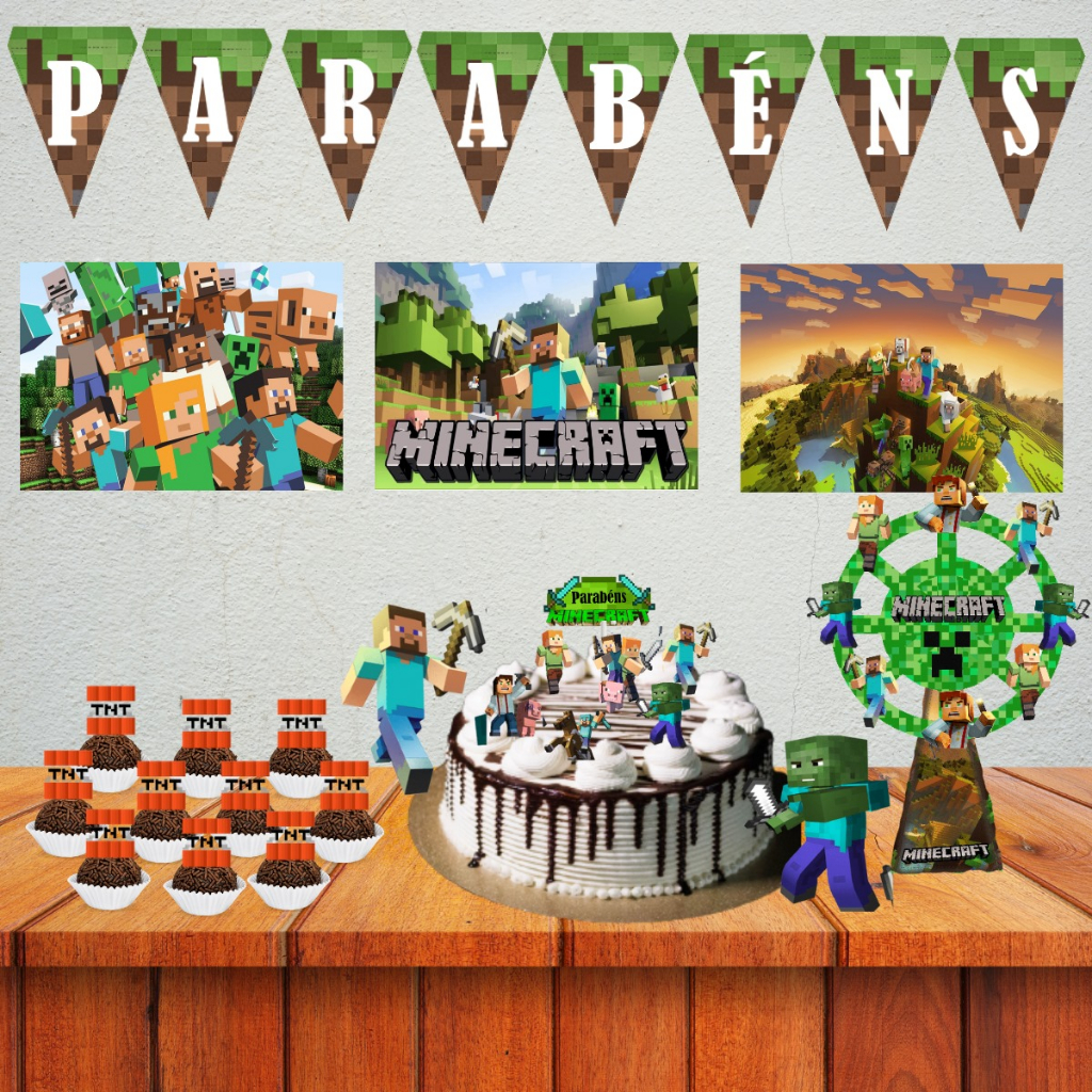 Imagem de açúcar para bolo e cupcake aniversário minecraft. Decoração e  decoração bolo de cozimento/lanches de мfrom from from from - AliExpress