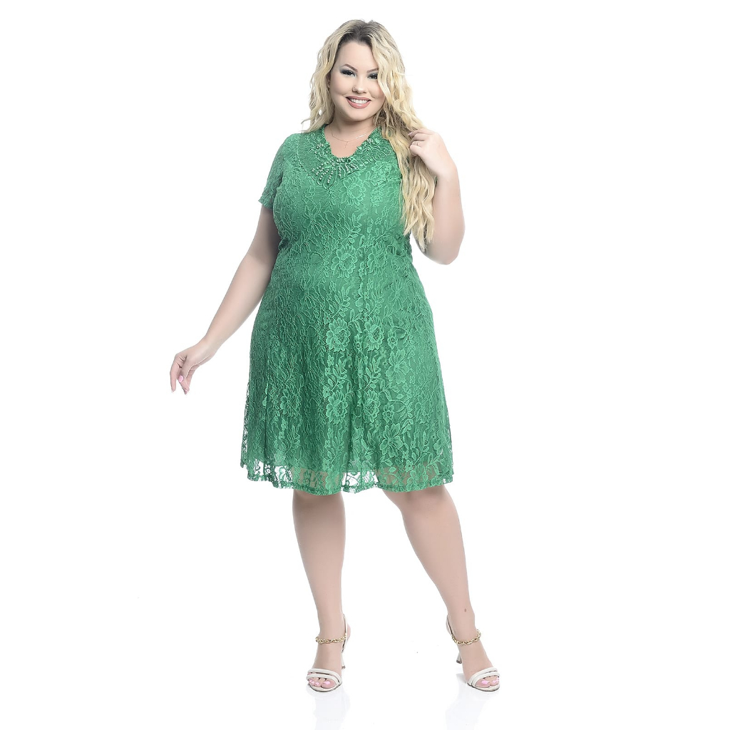 Vestido de festa de renda curto hot sale plus size