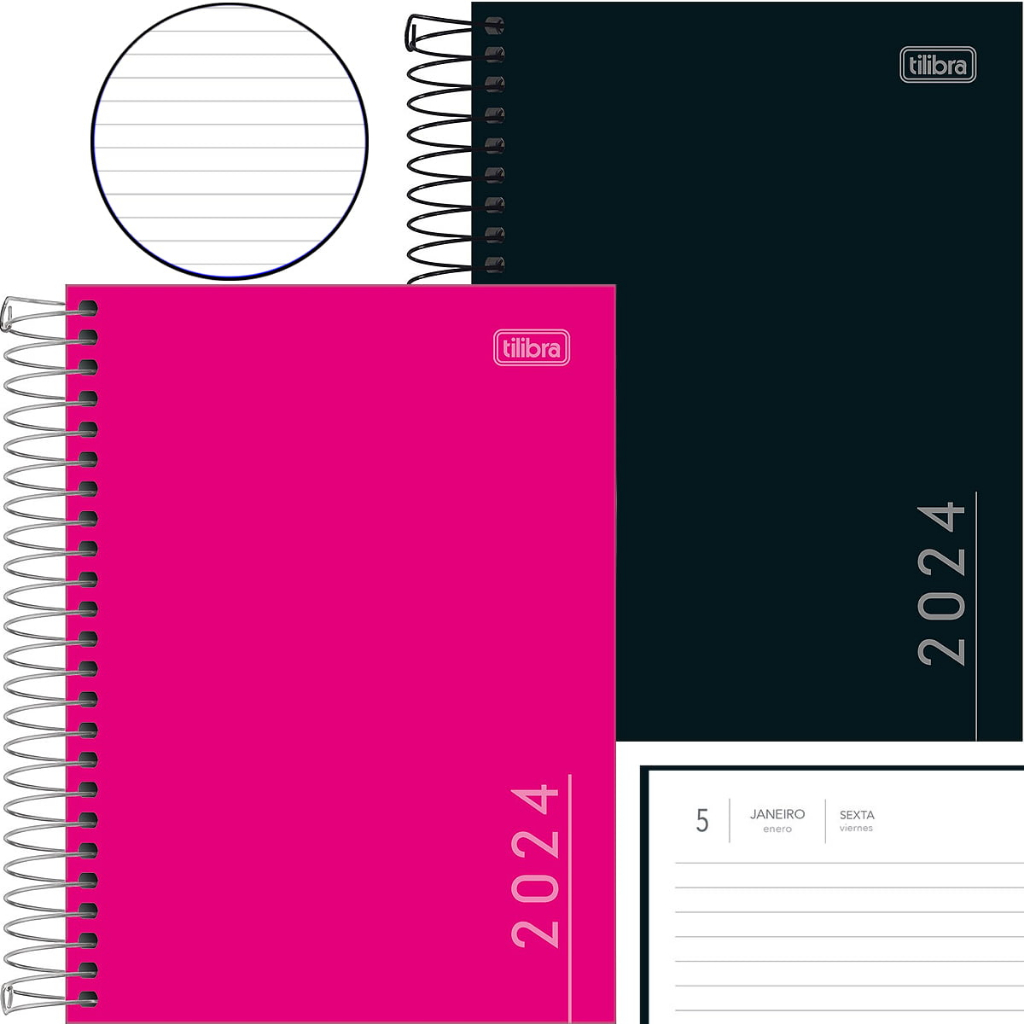 Agenda 2024 - 16cm x 20cm (Azul/ Rosa/Preta)