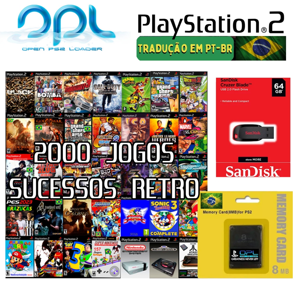 KIT PENDRIVE 128GB + MEMORY CARD 8MB + OPL JOGOS PS2 - Infotech Store