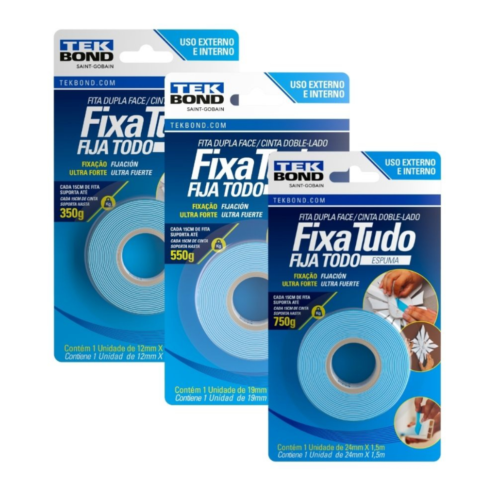 Fita Dupla Face Fixa Tudo Externa 19mm com 2 Metros - Tekbond