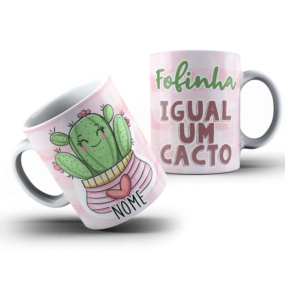 Caneca Porcelana Plantas Flores Flor Cacto Cactos Desenho Fofinhas