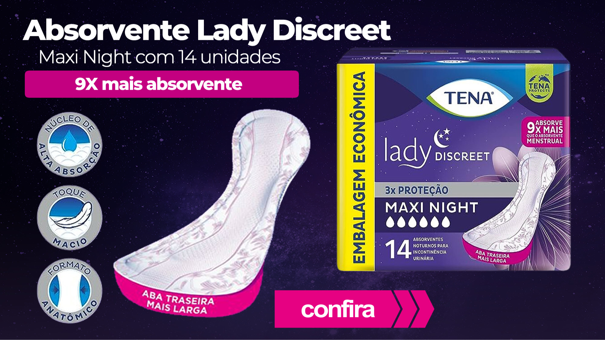 Kit 14 Absorvente Tena Lady Discreet Maxi Night + 8 Calcinha Pants