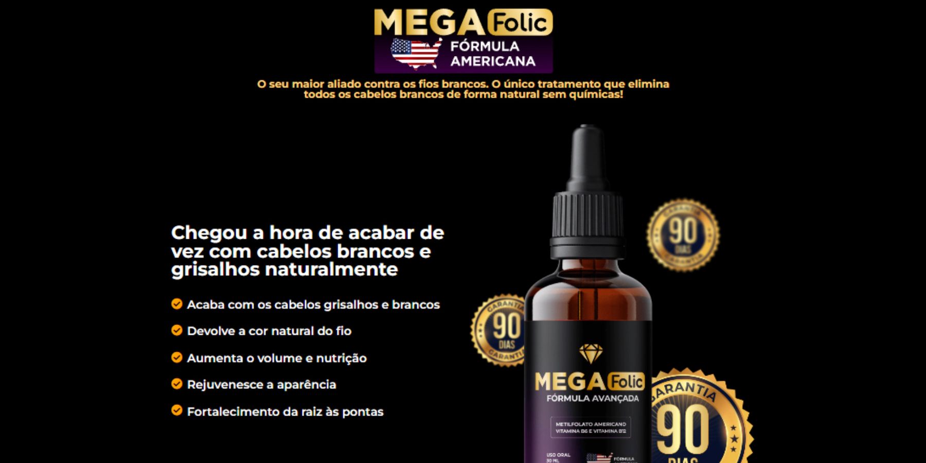 Mega Folic 30ml Acabe Com Os Fios Brancos Original 1 Frasco