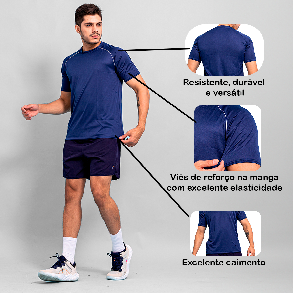 CAMISETA MASCULINA E SHORT BERMUDA TACTEL