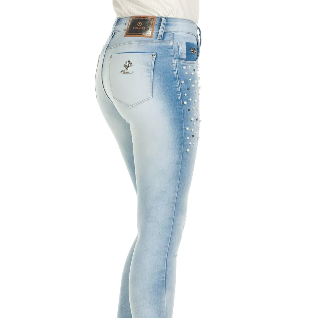 Calça Jeans Feminina Caccau Jeans 1577 - Com Perolas