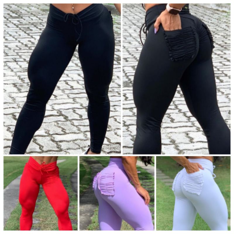 Calça legging empina bumbum com bolso atrás academia