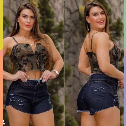 Shorts Jeans Plus Size Escuro com Corda