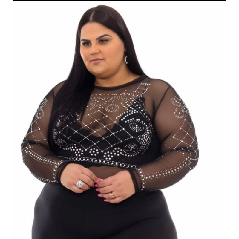 Conjunto Plus Size Copped Blusa Tule Short Roupa Feminina Moda Plus Size