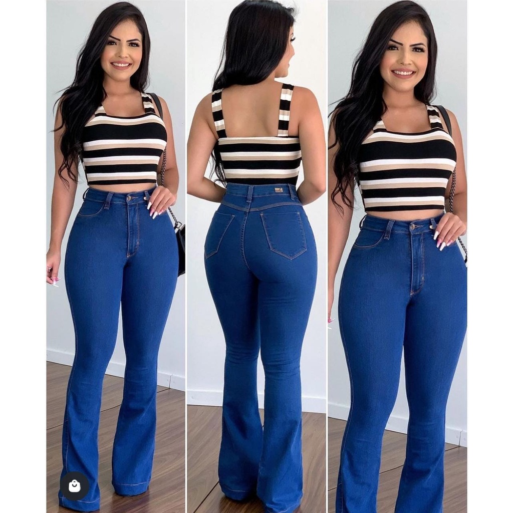 Star Boutique Calça Jeans Feminina Bailarina Flare Na Cor Jeans