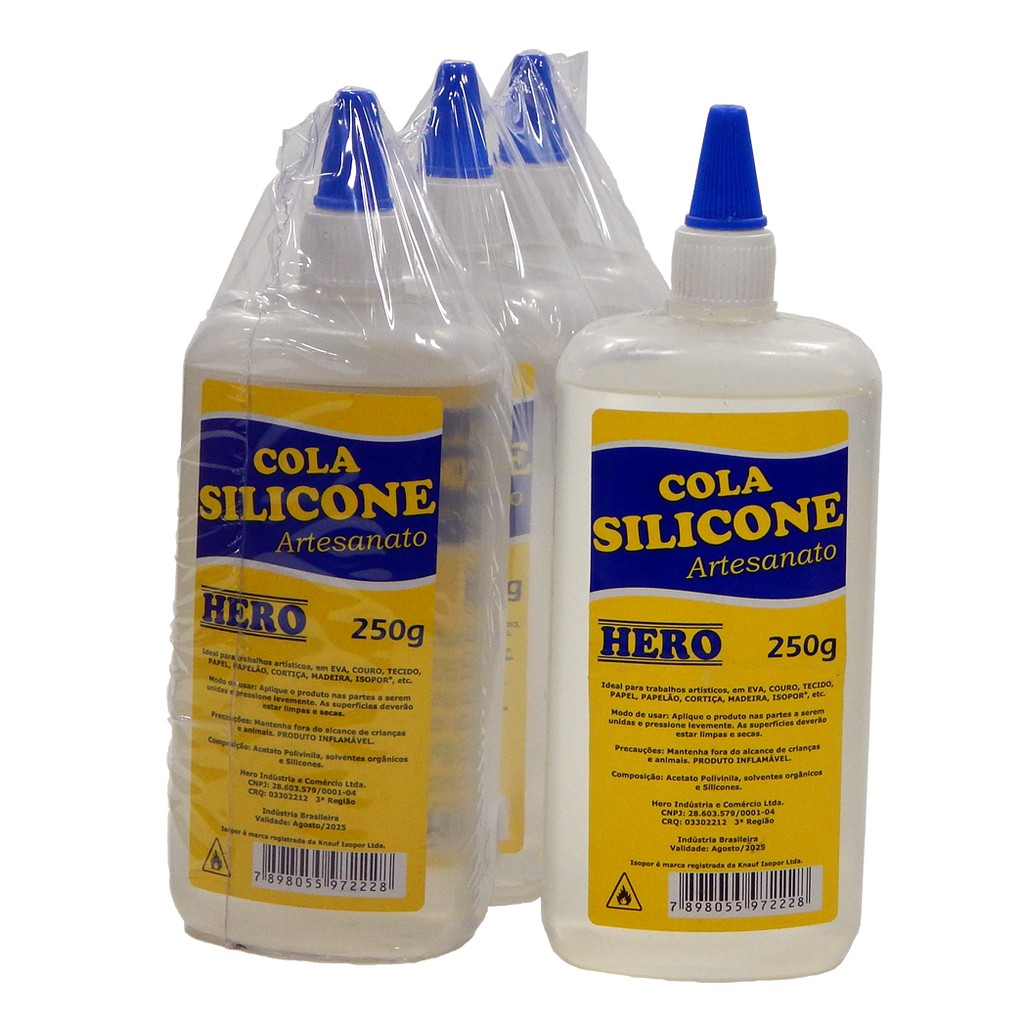 Cola Silicone Líquida para Artesanato 250g - Marca Hero - Kit com 3 frascos  | Shopee Brasil