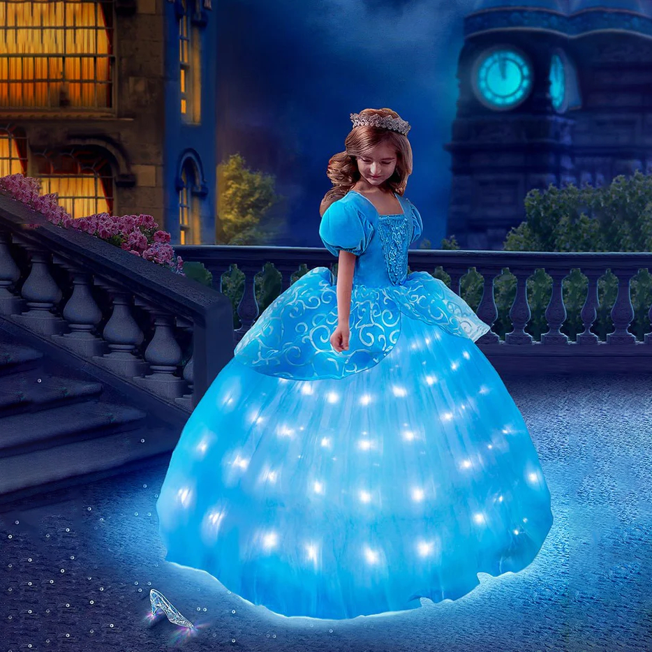 Vestido da Princesa Cinderela Infantil com Led - Festivo Festas