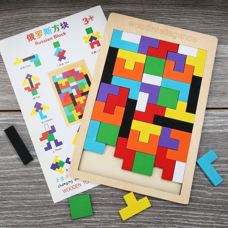 Brinquedo Educativo Quebra Cabeça de Madeira Tetris Blocos Russos