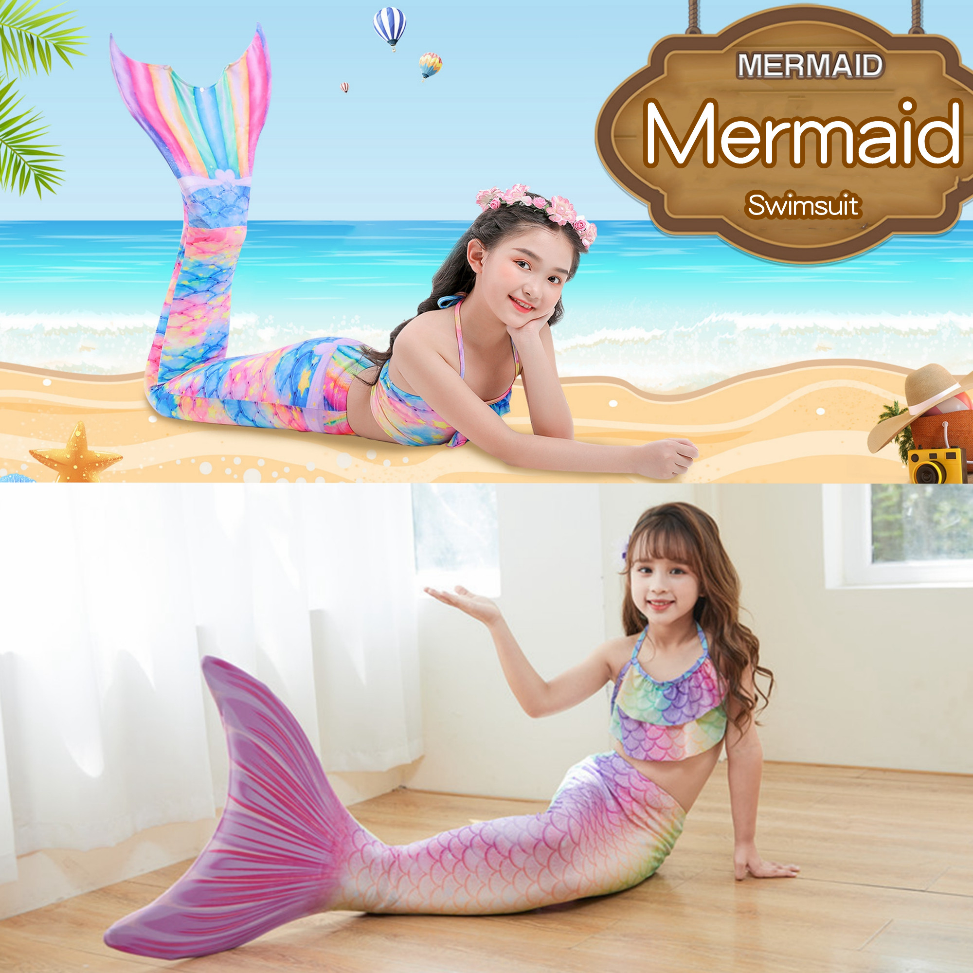 Baby Girls Cue Mermaid One Shoulder Suspender Swimsuit Beach - Temu