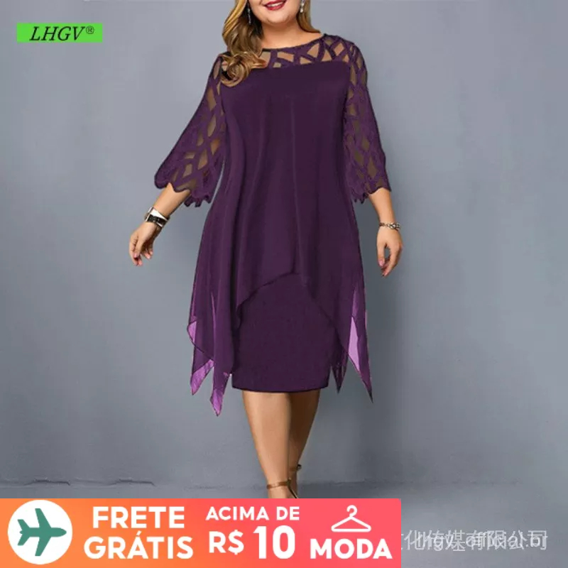 2022 plus size novo Elegante Malha Vestidos De Renda Mulheres Sexy