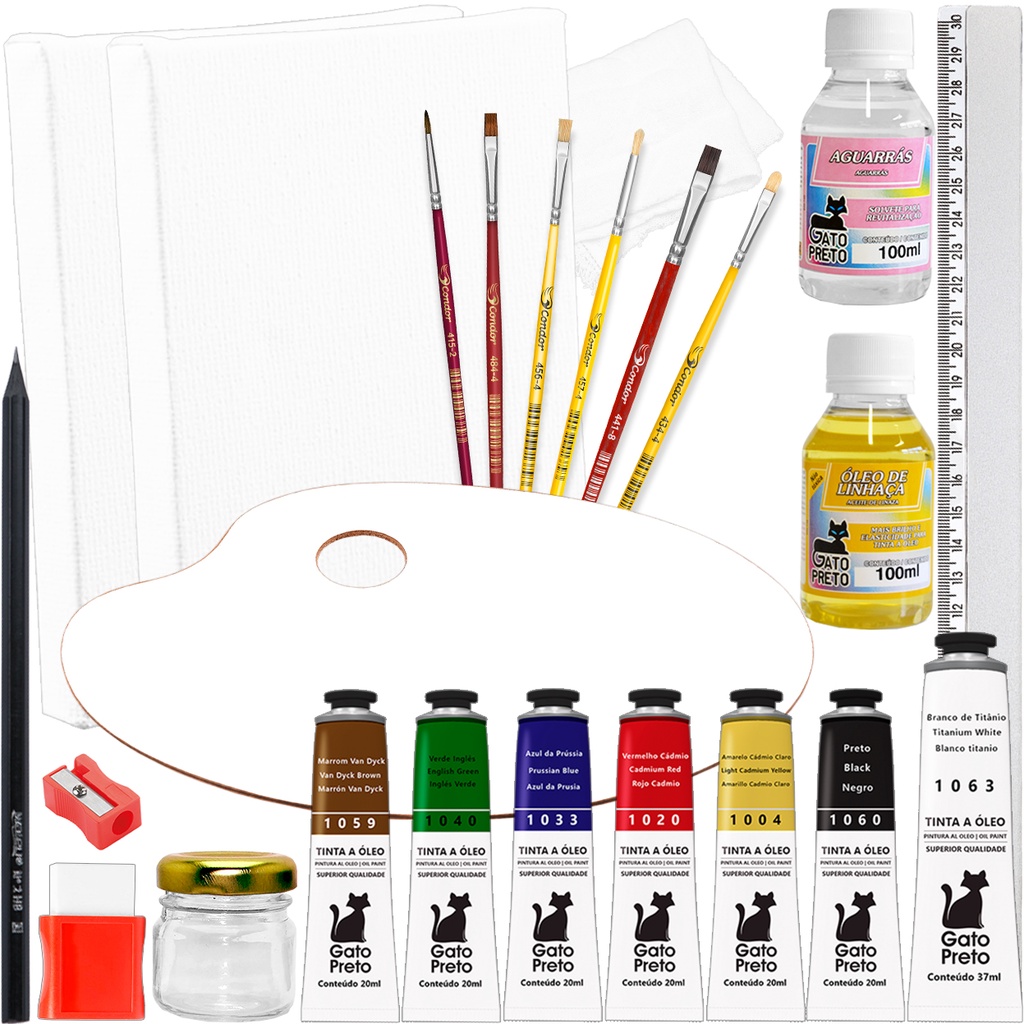 Kit Pintura Completo Pronto Para Usar C/ Tela Tintas E Mt+