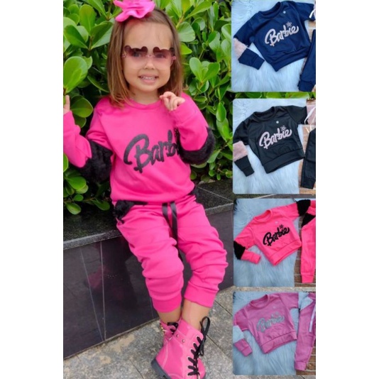 Conjunto Infantil Barbie Roupa Legging Menina Rosa Inverno