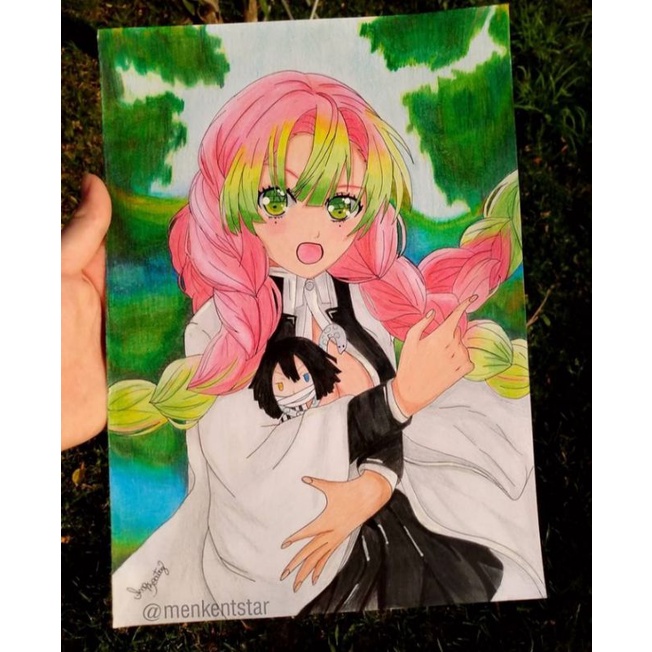 Quadro anime demon slayer desenho feito a mão (acompanha moldura)