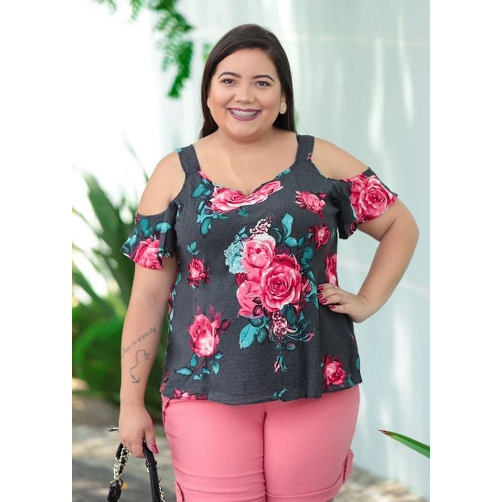 Blusa Mini Vest em Viscose Pink Plus Size