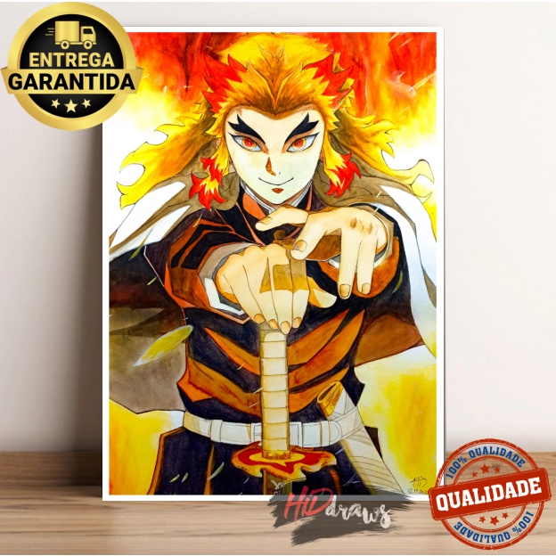 PRINT desenho ilustração AQUARELA lápis de cor decorativo de animes  diversos com e sem moldura quadro acetado A4 21cmx29cm - Kimetsu no yaiba,  Hashira, Rengoku, Demon Slayer, Sukuna, Jujutsu Kaisen, Charizard Pokemon