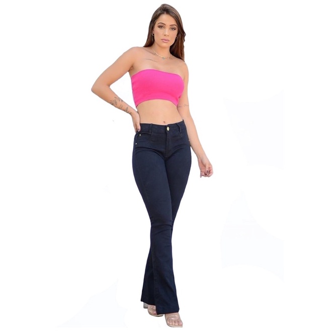 Calças Jeans Feminina com lycra (elastano) Cintura Alta com efeito levanta  bumbum