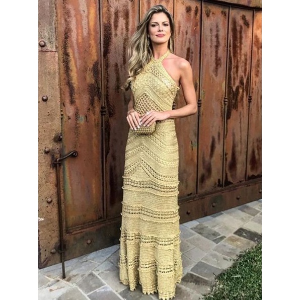 Vestido de best sale crochê amarelo