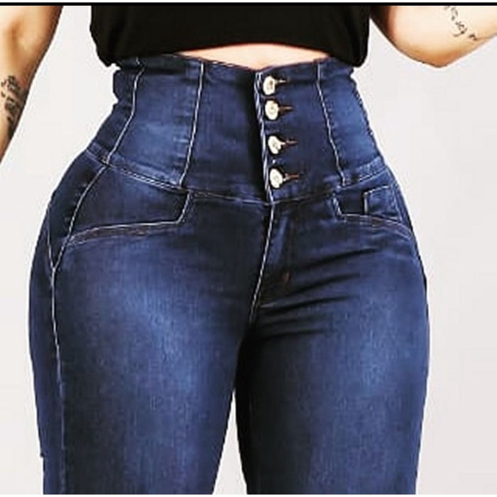 Calça Jeans com lycra Cós Alto Corsário Com Cinto Exclusiva Z1002