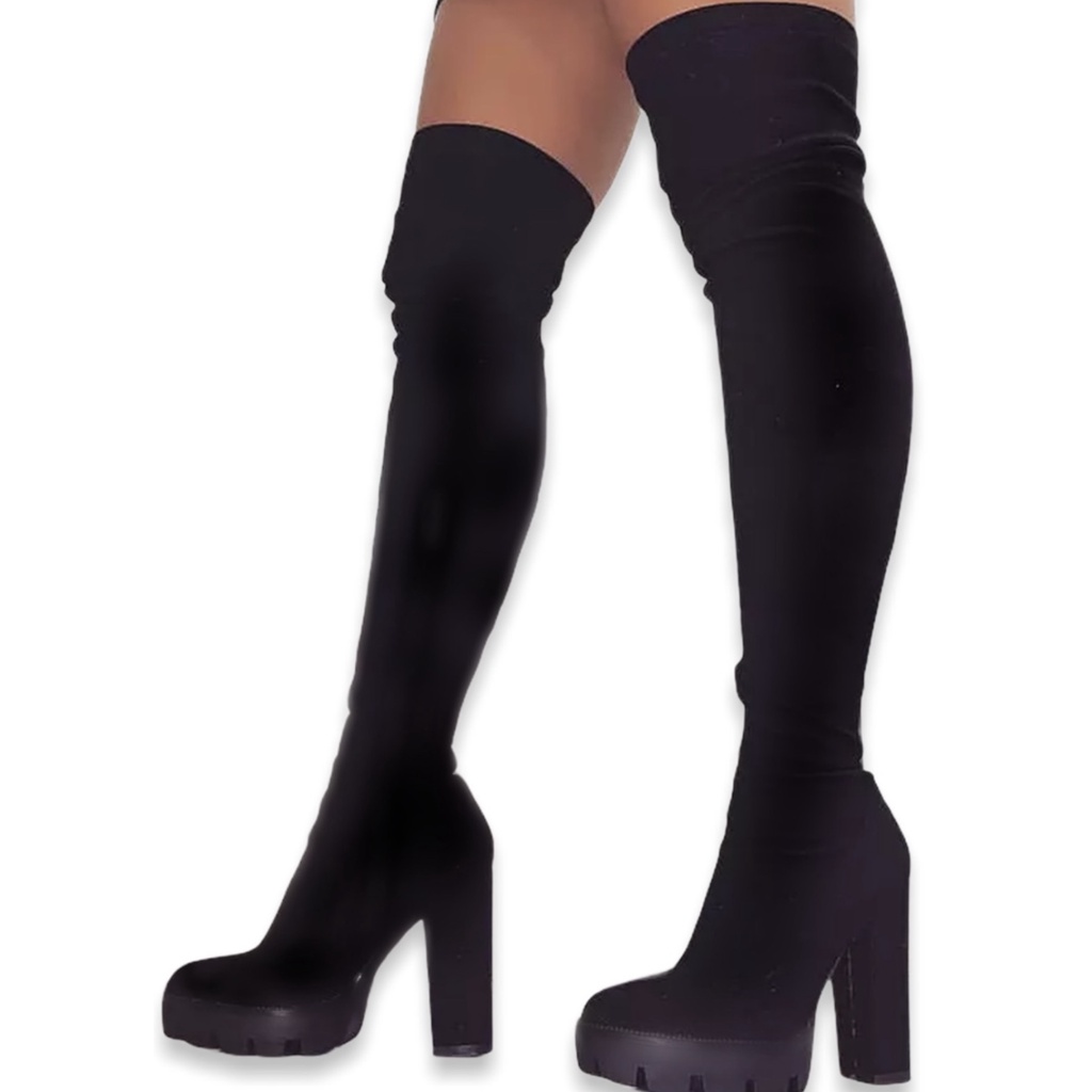 Bota over the knee preta sale salto grosso