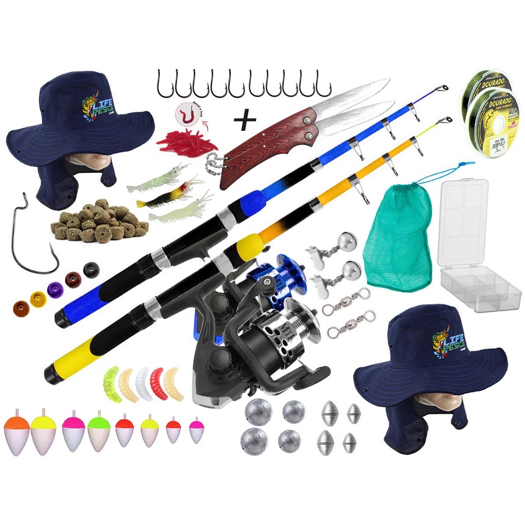 Kit De Pesca Completo 2 Varas Telescópicas 2 Molinetes +