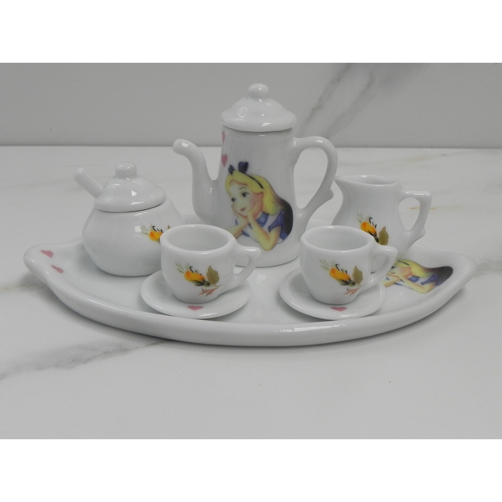 Jogo de miniatura de porcelana café chá branco ouro