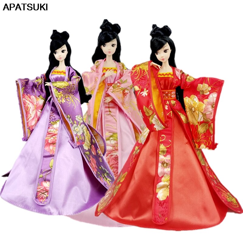 Vestido de festa vermelho chinês para boneca barbie, roupas com