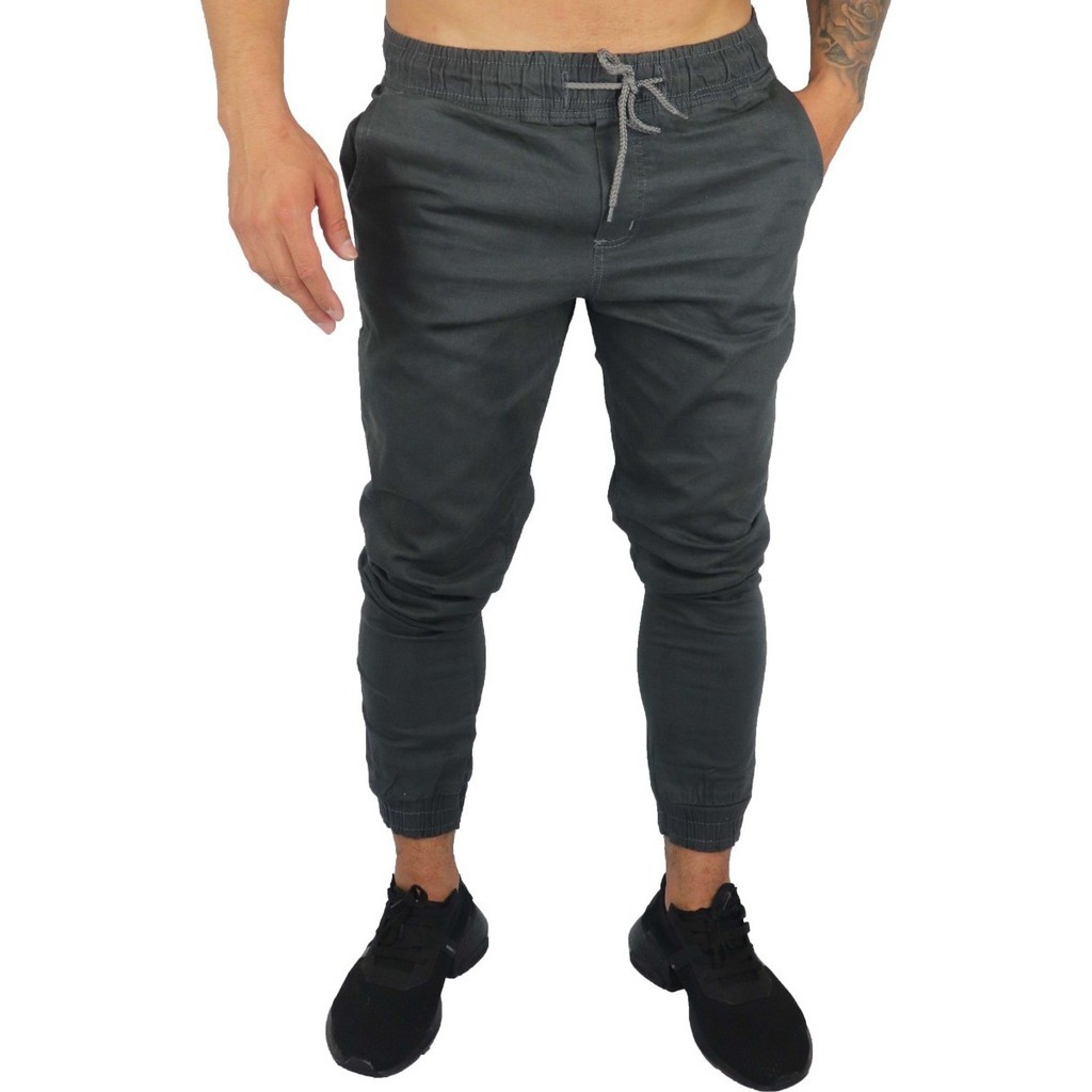 Calça Masculina Cargo Jogger Sarja Jeans Com Elastico Estilo