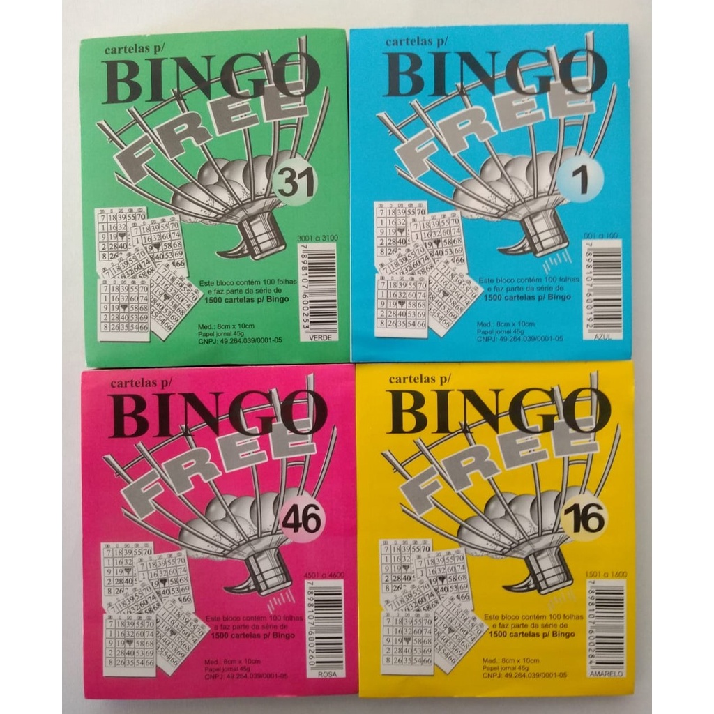 15 - Blocos Cartela Bingo Free - 1500 Folhas - 10x11cm - Cartela