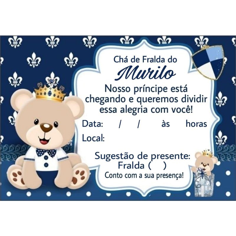 Convite Chá De Bebê Urso Príncipe