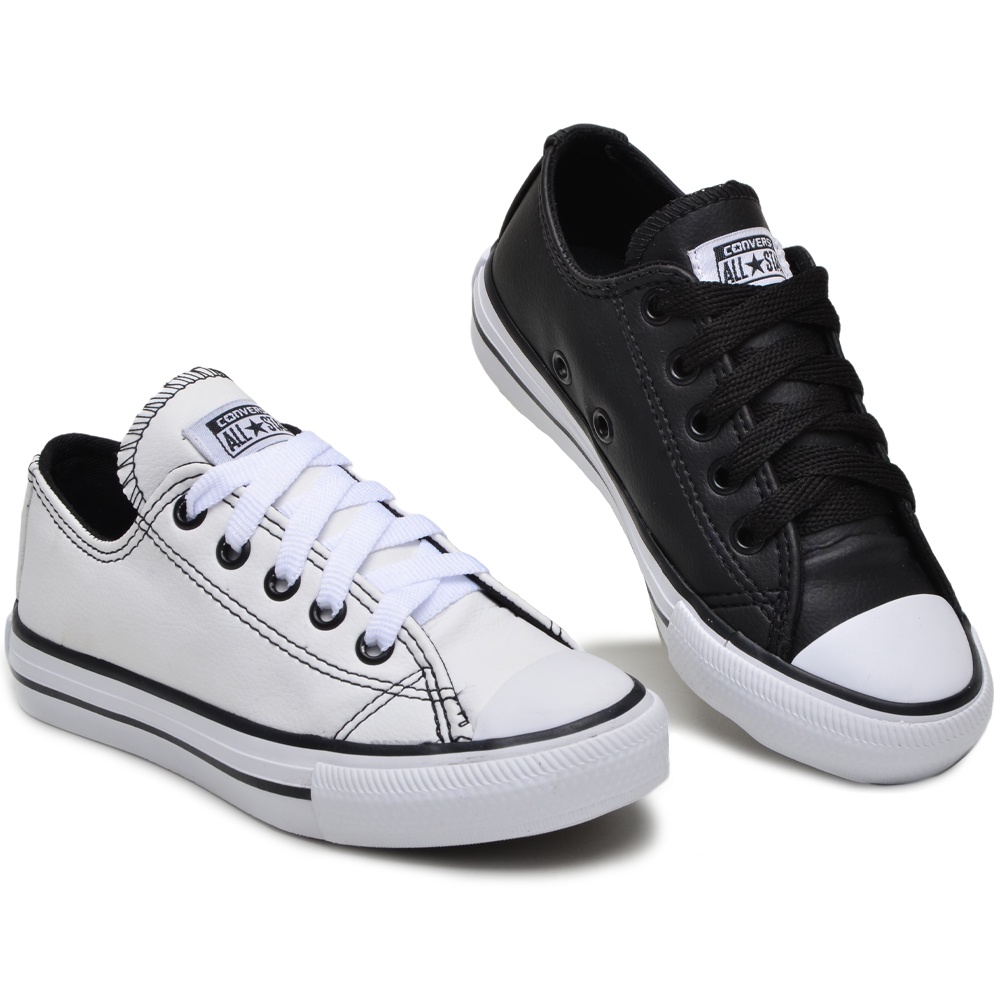 All Star de Couro Branco e Preto Tênis Converse