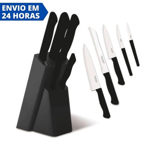 Jogo de Facas 6 Peças Aço Inox Knife Set Preto - Catálogo GrupoShopMix