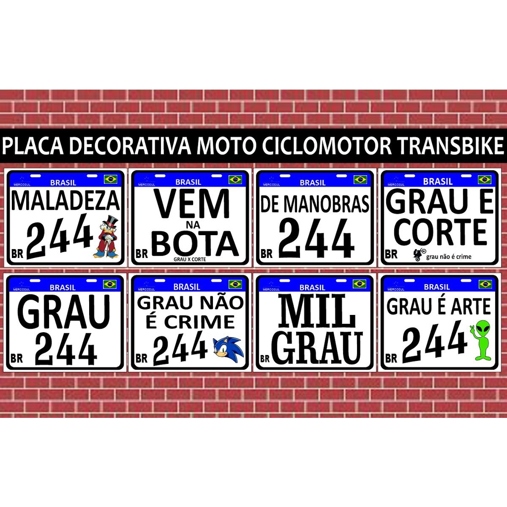 Placa Decorativa Mercosul 244 Grau Moto Bike Decoração