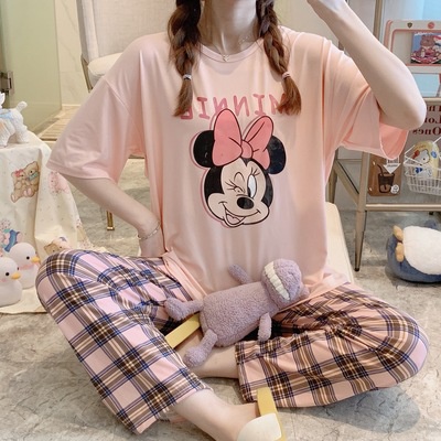 Pijama Adulto De Verão Feminino Com Manga Curta E Calça De Desenho