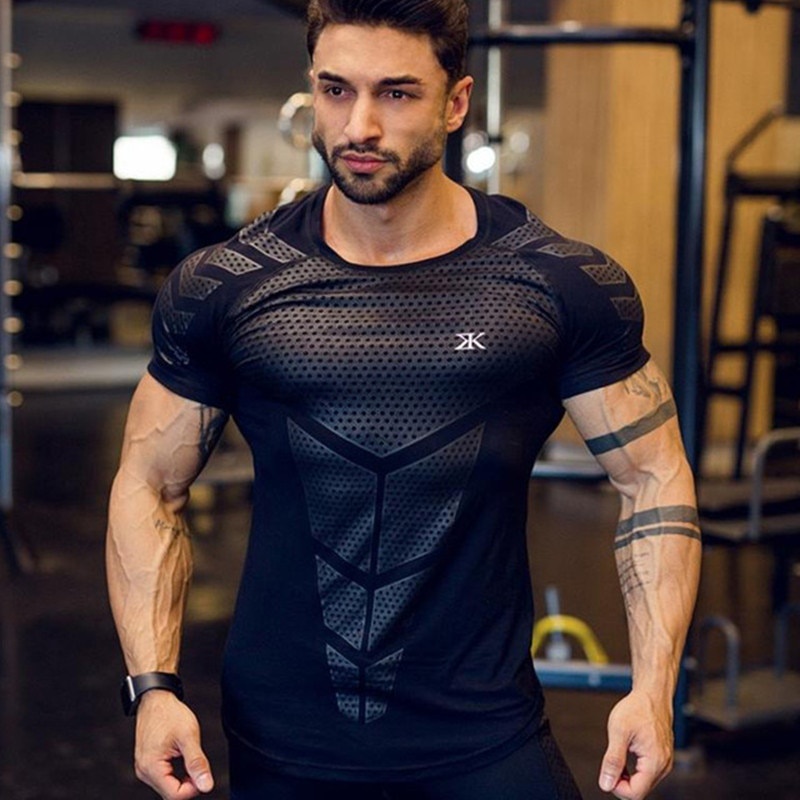 Roupa esportiva masculina de compressão para academia, treino