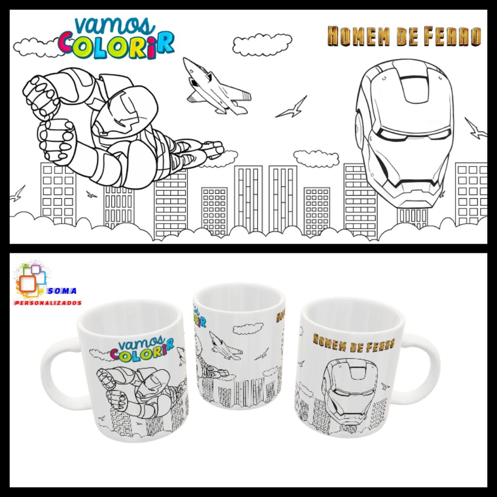 Caneca Personalizada Homem Aranha Para Colorir + Canetinhas